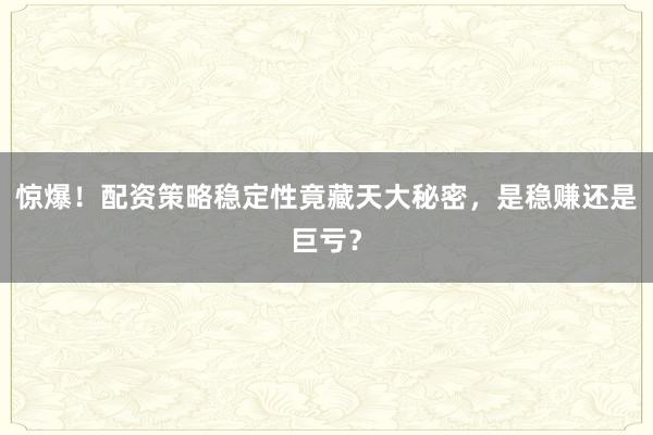 惊爆！配资策略稳定性竟藏天大秘密，是稳赚还是巨亏？