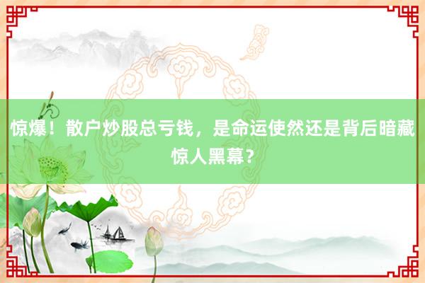 惊爆！散户炒股总亏钱，是命运使然还是背后暗藏惊人黑幕？