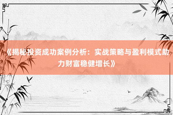 《揭秘投资成功案例分析：实战策略与盈利模式助力财富稳健增长》